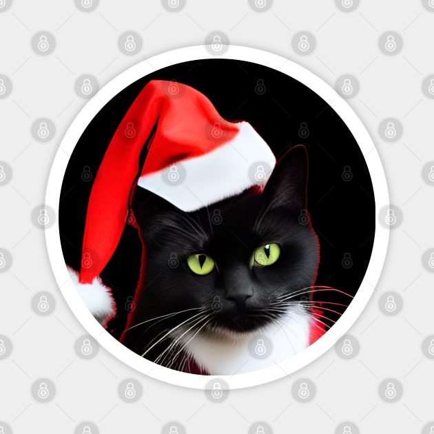 Cute black cat wearing a christmas hat Magnet by Blossom Self Care